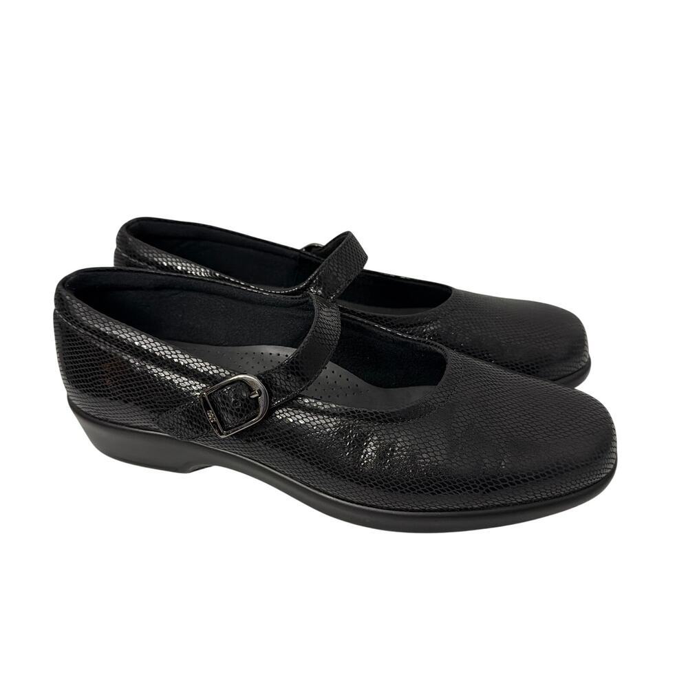 SAS Maria Mary Jane Shoes Womens Sz 7 Narrow Snake Black Leather Tripad Comfort